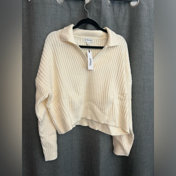 The Drop Women's Marcy Ribbed Polo Pullover Cropped V-neck Top Sweater Size XL - Picture 8 of 10
